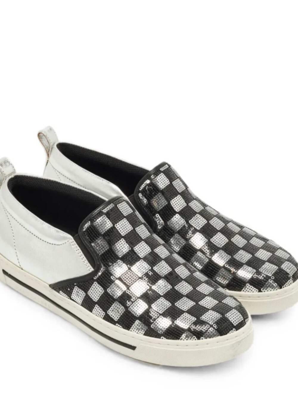 Marc Jacobs Mercer Black & Silver Sequin Checkered Slip On Sneakers ✨